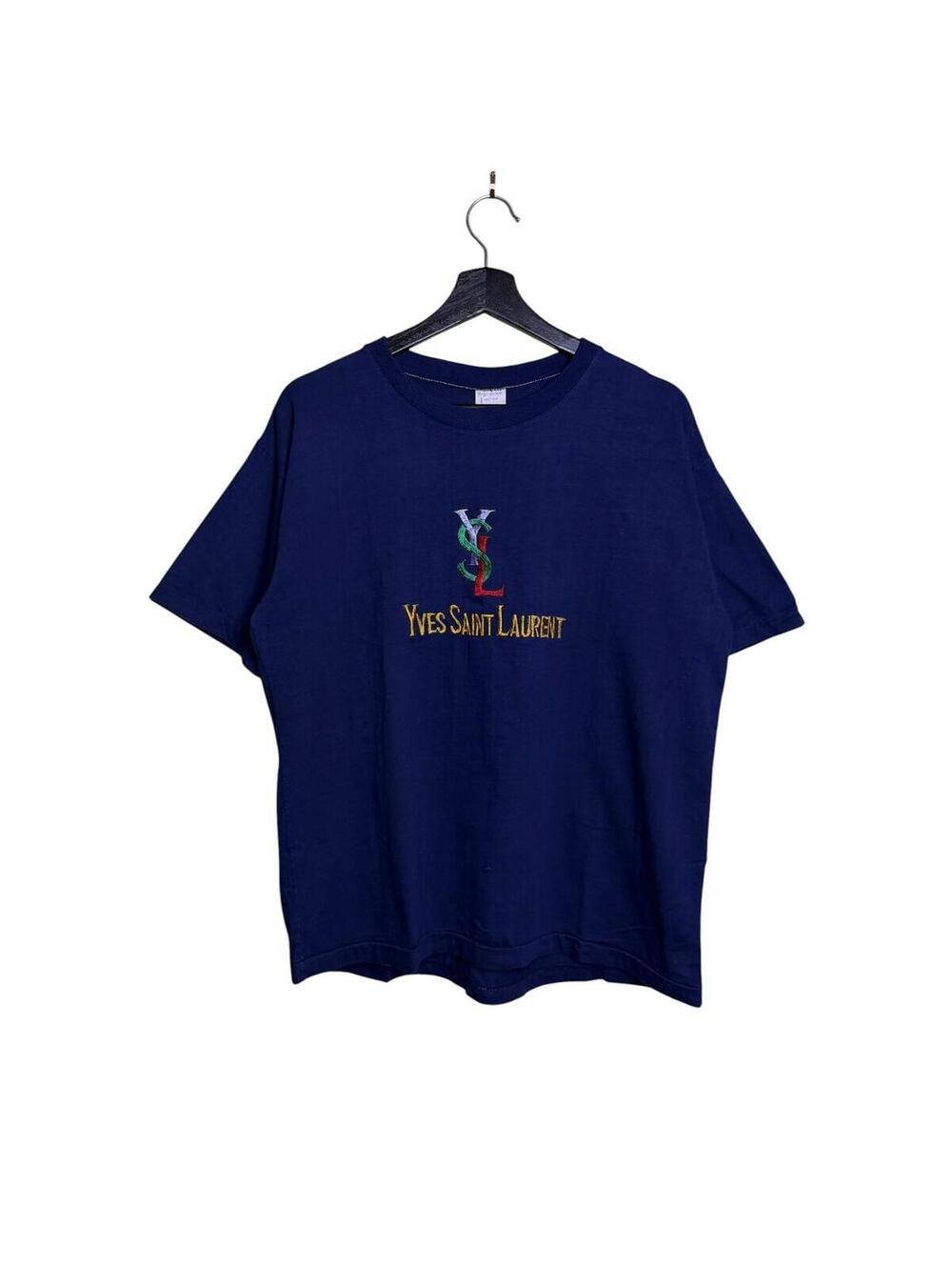 Vintage Yves Saint Laurent YSL Embroidered Logo Tee 80s